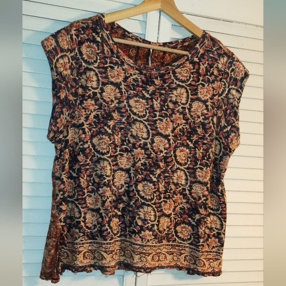 Free People High Tide Tee Multi Aztec Print Red Boho Size S